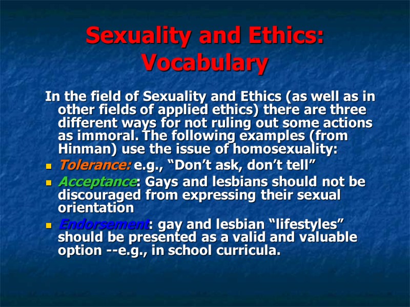 Sexuality and Ethics: Vocabulary In the field of Sexuality and Ethics (as well as Sexuality and Ethics: Vocabulary In the field of Sexuality and Ethics (as well as